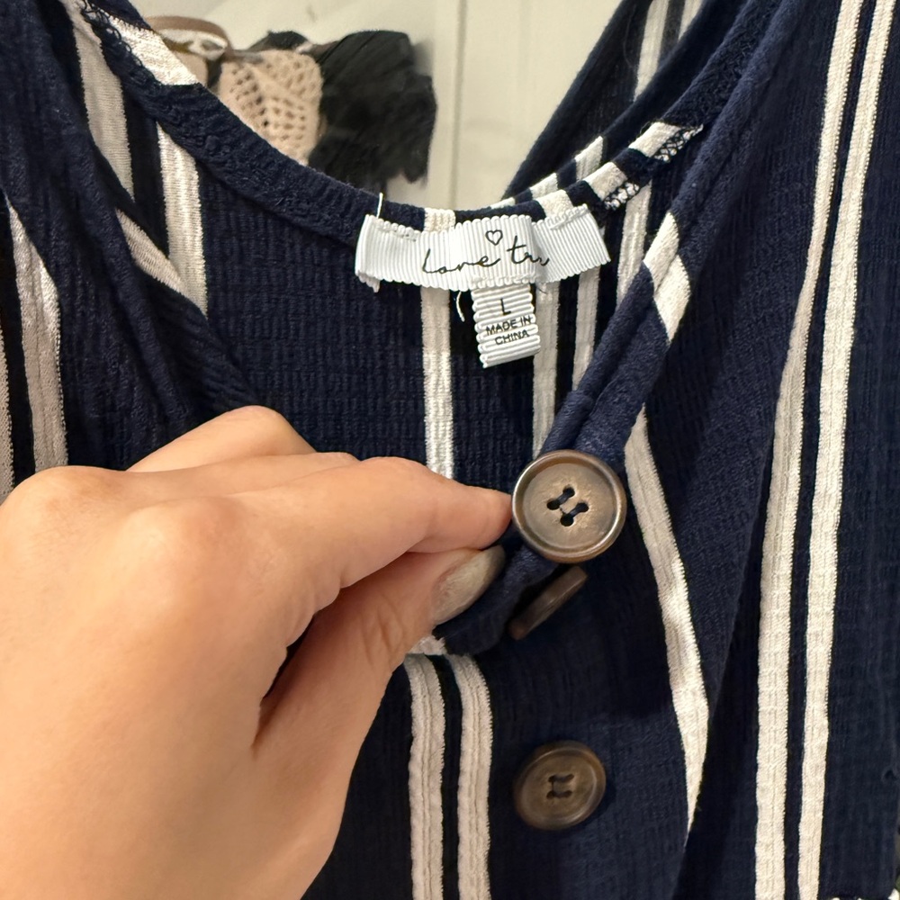Navy & White Striped Wide Leg Jumpsuit - Size S - Picture 3 of 3